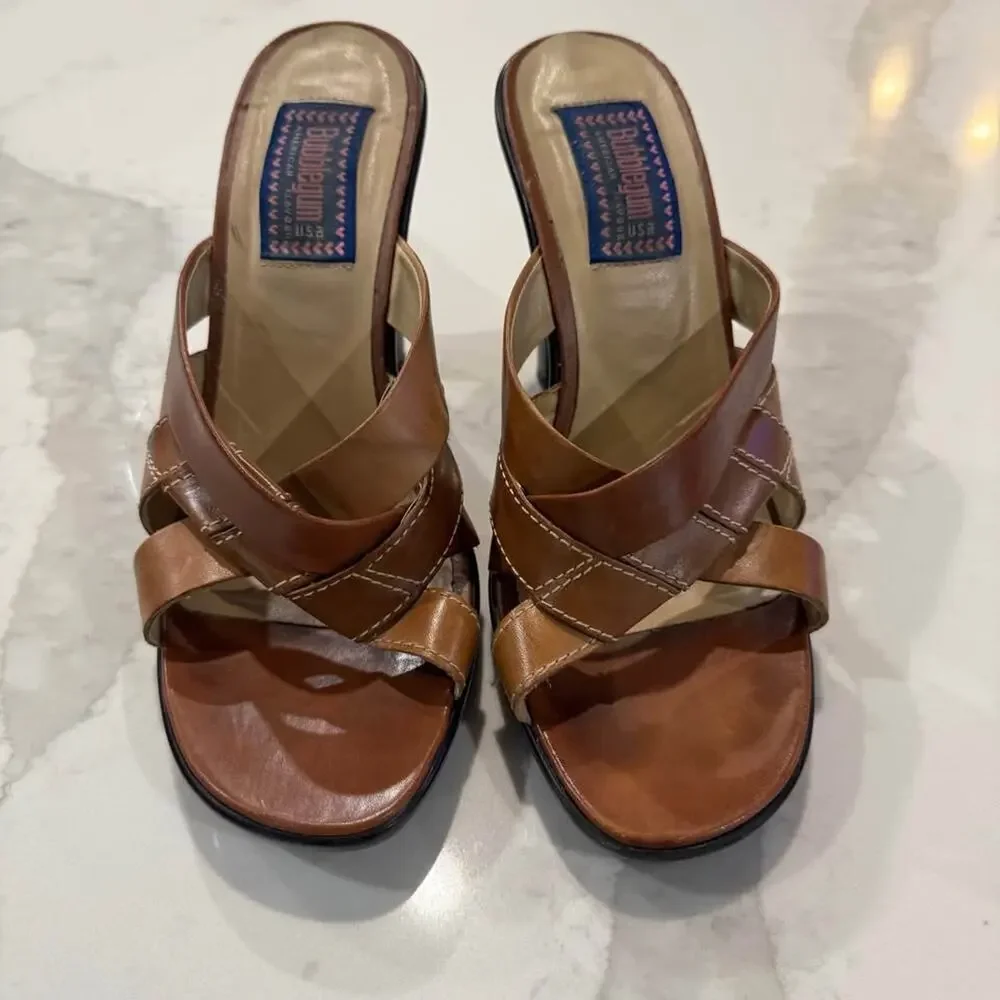 Vintage y2k 90’s Bubblegum Leather Platform Heeled Strappy Sandals Womens 8.5 - Picture 5 of 8